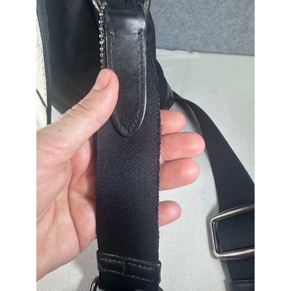 Coach Bike Bag Off White Leather & Black Nylon Messenger Bag Adj. Strap F71968 - Picture 6 of 16